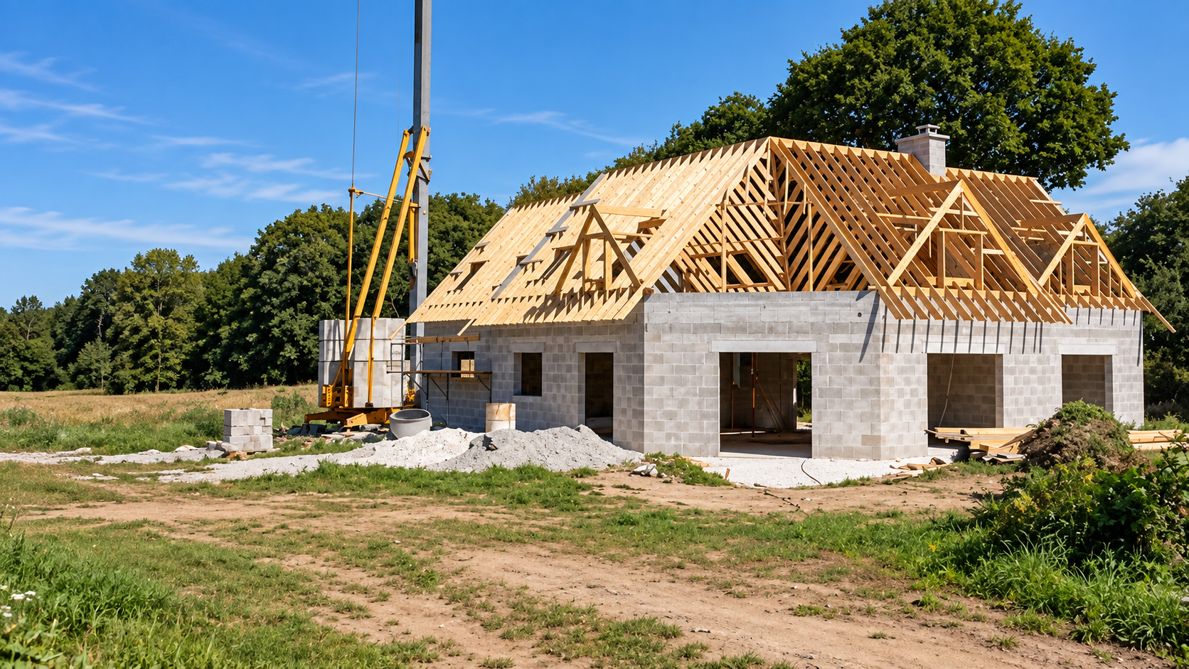 Budowa domu z drewnianą więźbą dachową