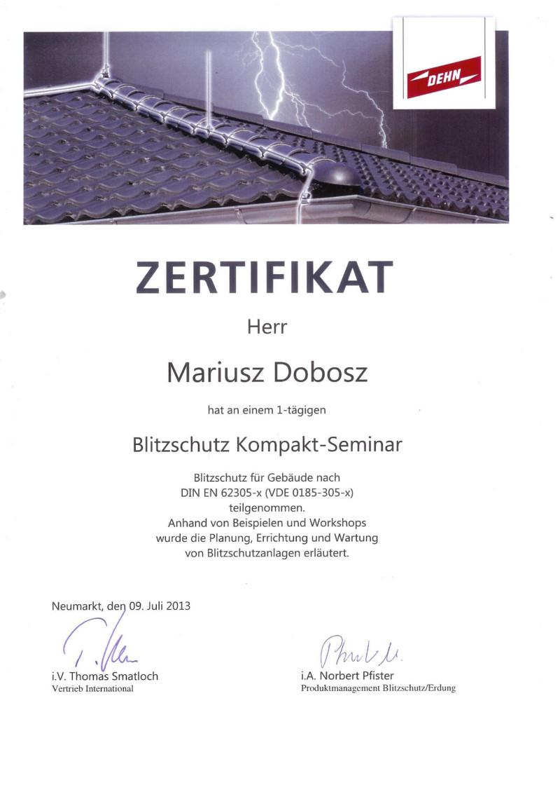 Certyfikat Dehn DIN EN 62305-x